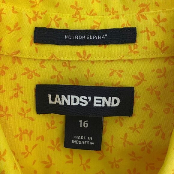 Lands' End No Iron Supima Cotton Shirt Size 16 Button-up Floral Blouse - Picture 6 of 7